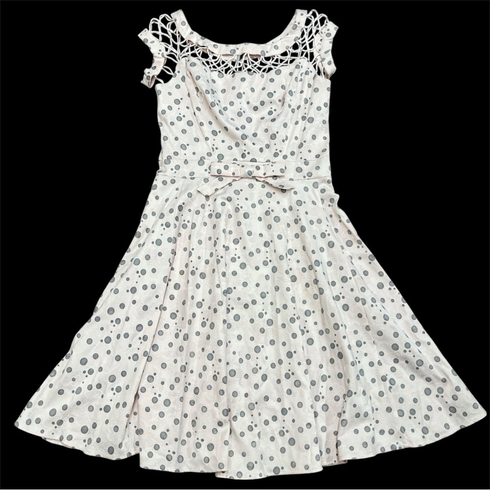 Tatyana Women's Cocktail Party Dress Pink Polka Dot Damask Size 2XL Open Pin Up
